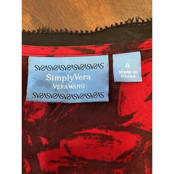 Simply Vera Vera Wang 4 Red & Black Baby Doll  Floral Elegant Tiered Empire - Picture 3 of 13